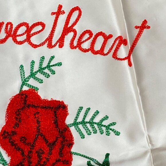 Vintage Embroidered Sweetheart Pillowcase With Red Roses & Text "To My Sweethear - Picture 4 of 12